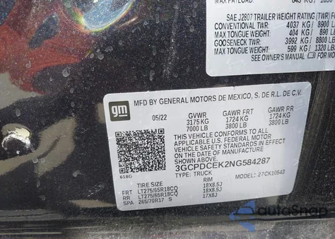 2022 Chevrolet Silverado 1500 4Wd Short Bed Custom Trail Boss from USA, damaged, VIN 3GCPDCEK2NG584287